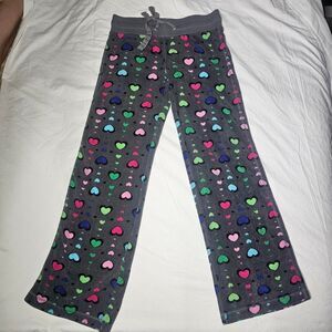 Y2k scene emo grey colorful hearts low rise flare pj pants